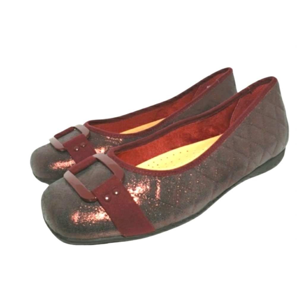 Trotters Sizzle Quilted Leather and Suede Ballerina Flats Women's 8W LIKE NEW